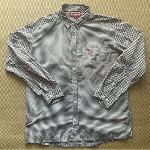 Simms Fishing Shirt Men’s XL Gray/Orange/White Check Long Sleeve Nylon Blend